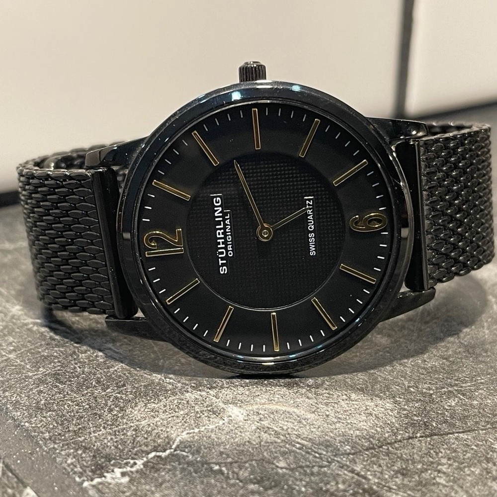 Men’s Struhling Black Minimalist Watch New Battery Gem